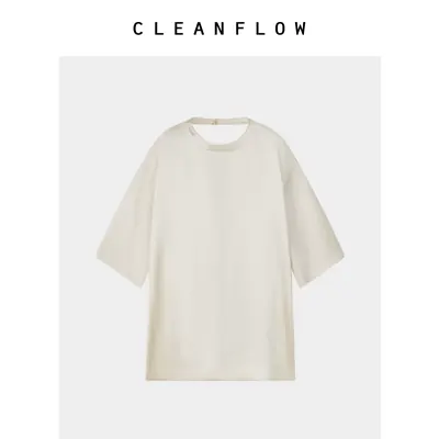 CLEANFLOW | 30姆米砂洗桑蚕丝重缎后荡领六分袖中式T恤女高级感