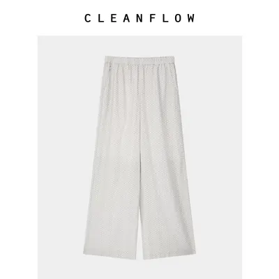 “竹编格纹”CLEANFLOW | 桑蚕丝中式印花松紧腰阔腿裤子女设计感