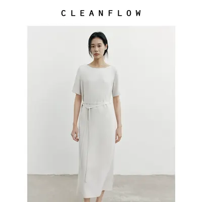 “30姆米真丝弹力重绉”CLEANFLOW | 系带开阔船领连衣裙女高级感