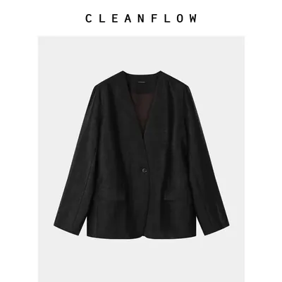 CLEANFLOW | 平板香云纱松弛感高级无领宽松西装外套女2026夏新款