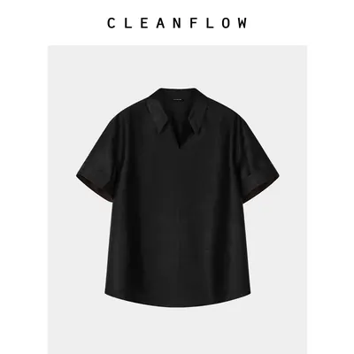 CLEANFLOW | 平板香云纱套头短袖翻领气质简约衬衫2026夏新款上衣